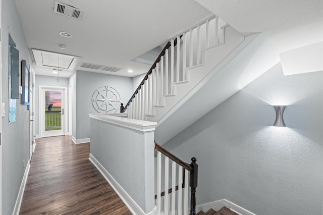 hallway featuring dark wood-type flooring