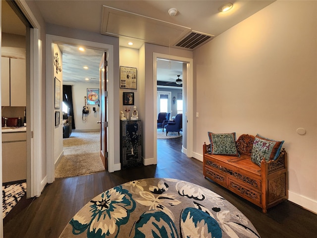 hallway featuring dark wood-type flooring