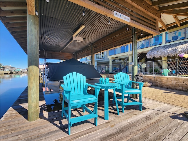 view of dock featuring a water view