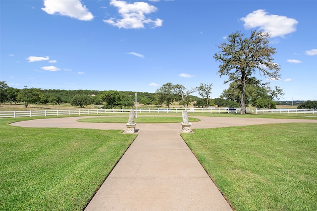 view of property's community featuring a yard and a rural view