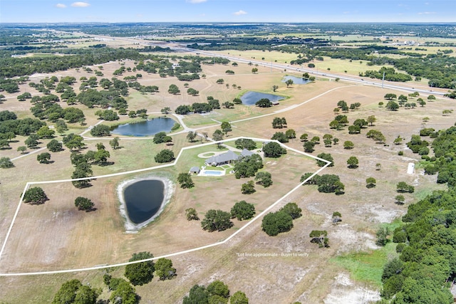 bird's eye view with a rural view and a water view