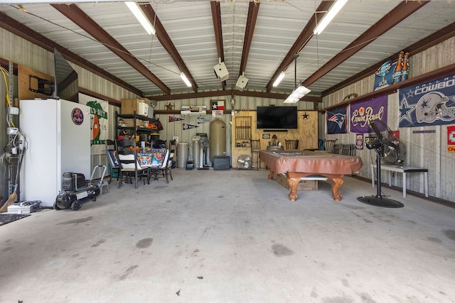 garage with wooden walls