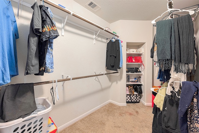 walk in closet featuring carpet floors