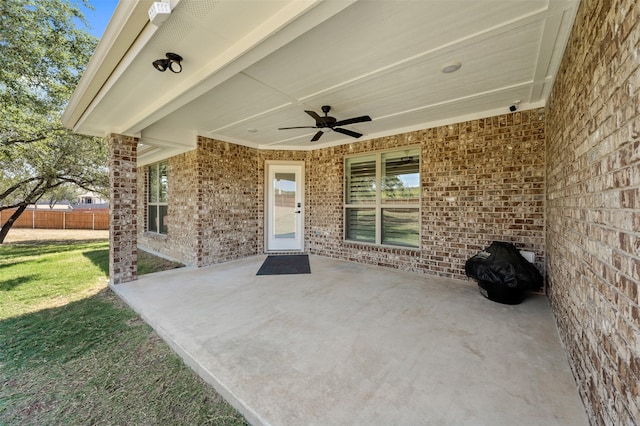 view of patio with ceiling fan