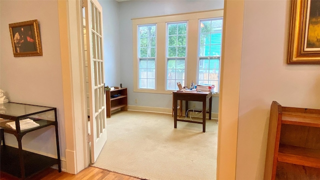 interior space featuring french doors and light hardwood / wood-style floors