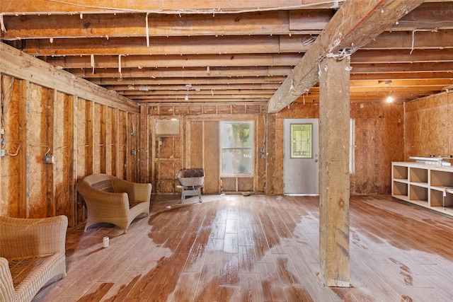 basement with light wood-type flooring