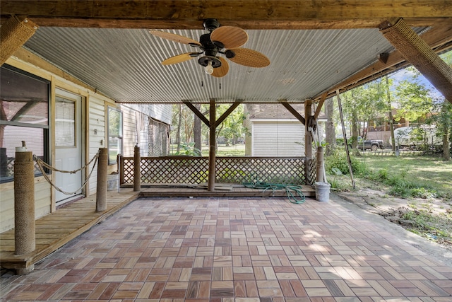 view of patio featuring ceiling fan