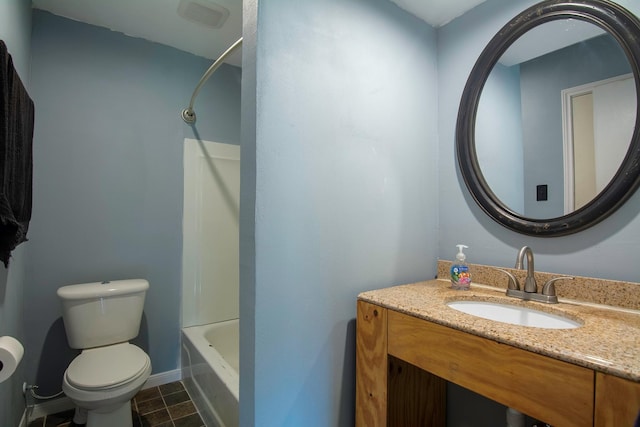 full bathroom featuring shower / bathtub combination, tile patterned flooring, toilet, and vanity