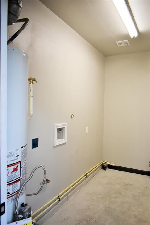 laundry area featuring hookup for a washing machine, hookup for an electric dryer, and water heater