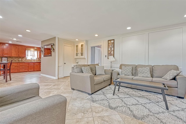 living room with light tile patterned floors