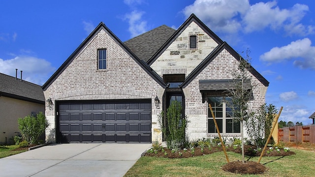 view of front of property featuring a garage and a front yard