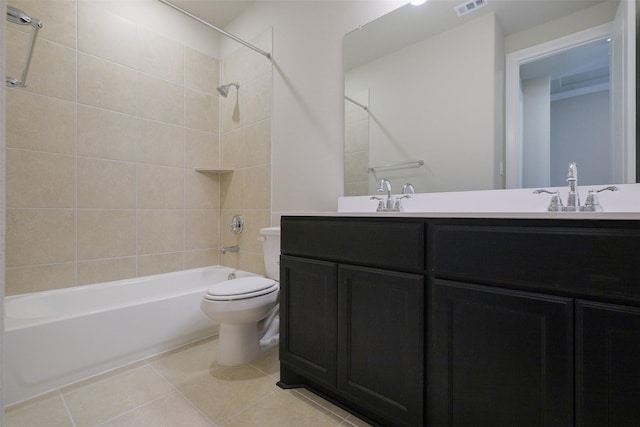 9715 Hunters Run Dr, Missouri City, TX 77459 - full bathroom with tile patterned flooring, toilet, shower / tub combination, double vanity, and a sink
