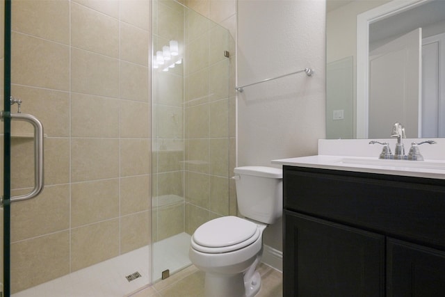 9715 Hunters Run Dr, Missouri City, TX 77459 - bathroom featuring tile patterned flooring, a stall shower, toilet, and vanity