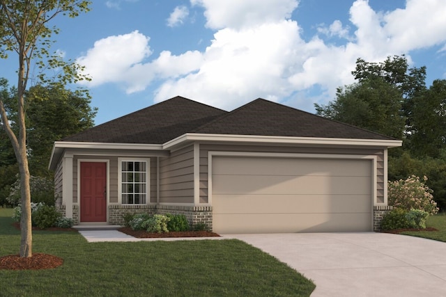 view of front facade with a front yard and a garage