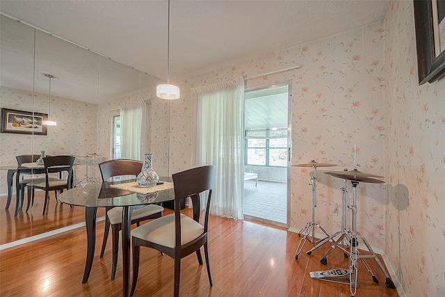 dining area with hardwood / wood-style flooring