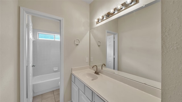 full bathroom with vanity, toilet, washtub / shower combination, and tile patterned floors