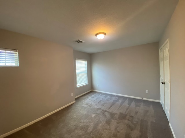 carpeted spare room with a textured ceiling and plenty of natural light