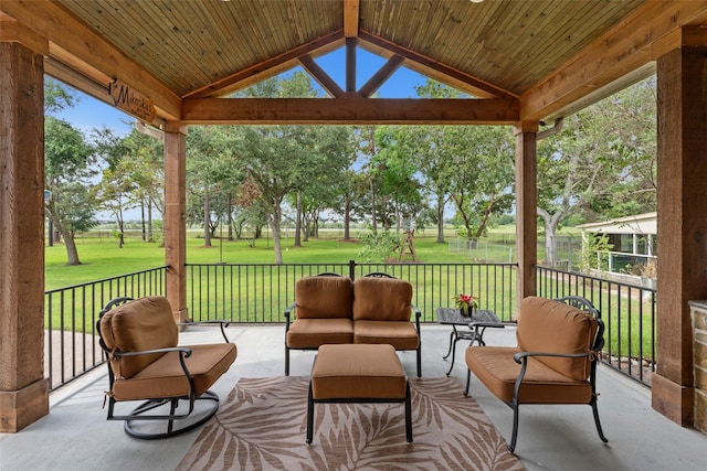 view of patio / terrace with a gazebo and an outdoor hangout area