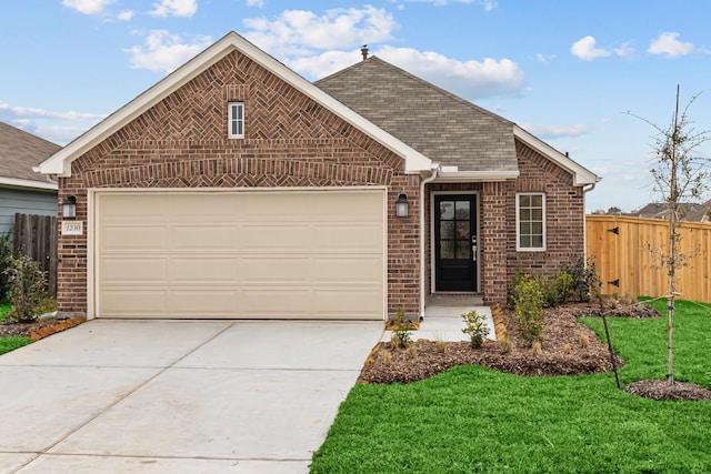 view of front of home with a garage and a front yard