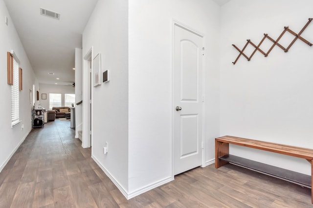 hall with hardwood / wood-style flooring