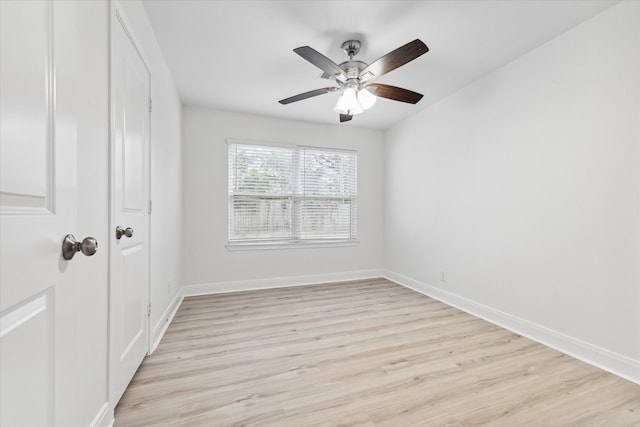 unfurnished room featuring ceiling fan and light hardwood / wood-style flooring