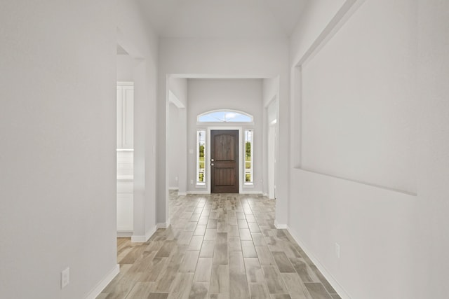 entrance foyer with light wood-type flooring