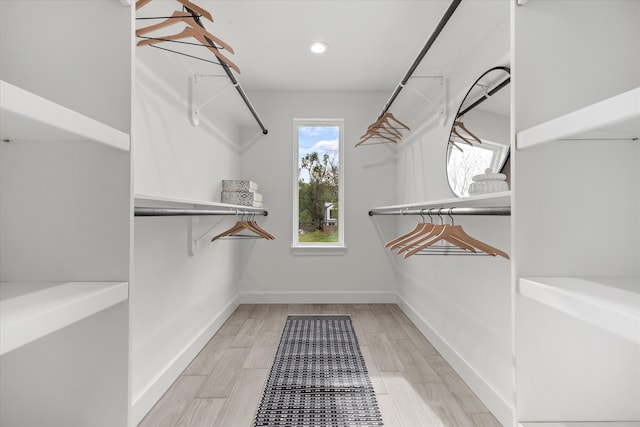 walk in closet featuring light hardwood / wood-style floors