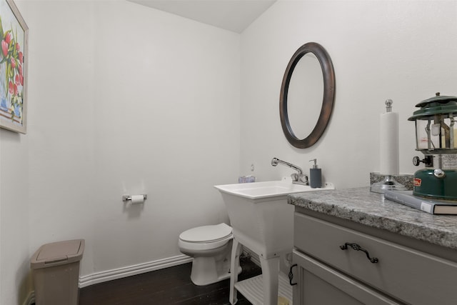 bathroom featuring vanity, toilet, and hardwood / wood-style floors