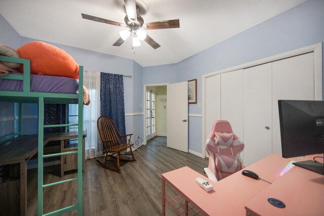 office featuring ceiling fan and dark hardwood / wood-style floors