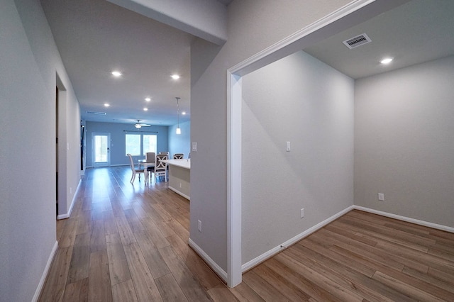 hallway featuring wood-type flooring