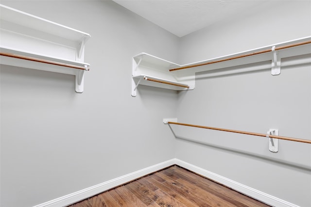 walk in closet with wood-type flooring