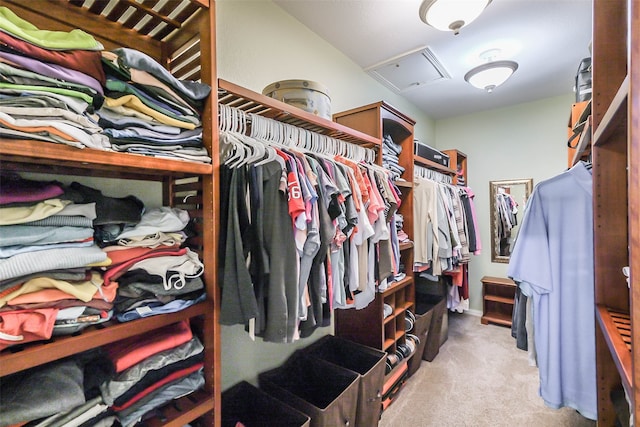 spacious closet featuring light carpet