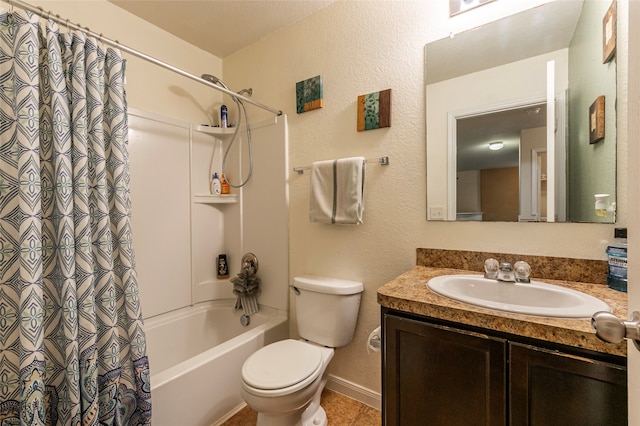 full bathroom featuring vanity, toilet, tile patterned floors, and shower / bath combo