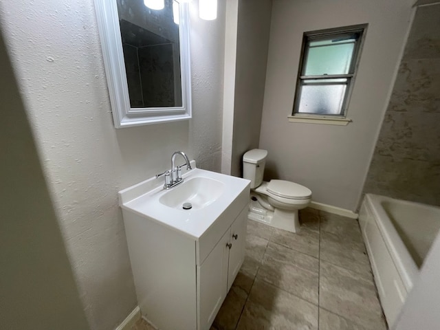 full bathroom featuring tile patterned flooring, vanity, toilet, and independent shower and bath