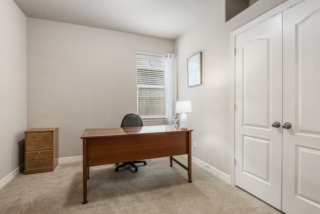 view of carpeted home office