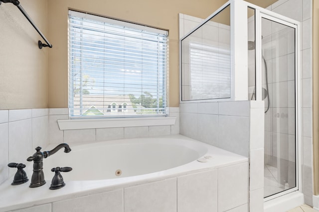 bathroom with plus walk in shower