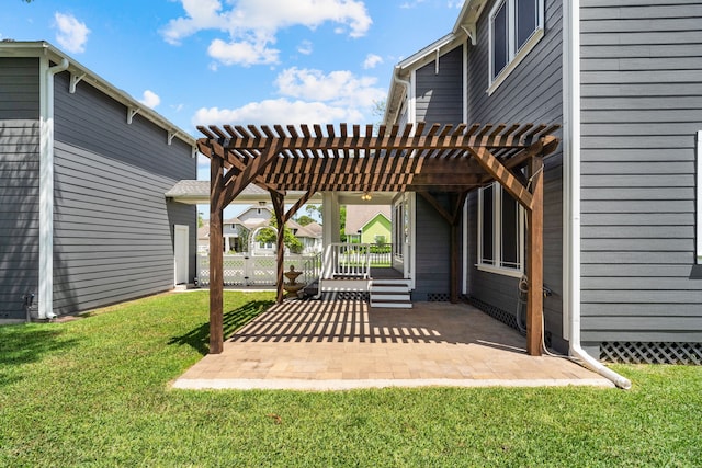 view of yard featuring a pergola and a patio