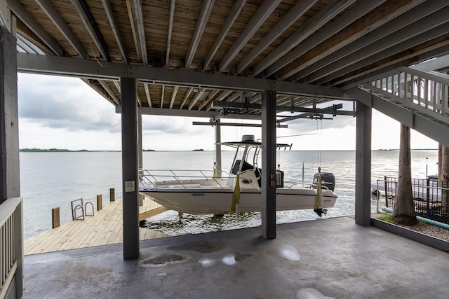 view of dock featuring a water view