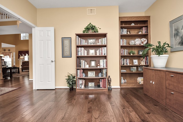 interior space with dark wood-type flooring