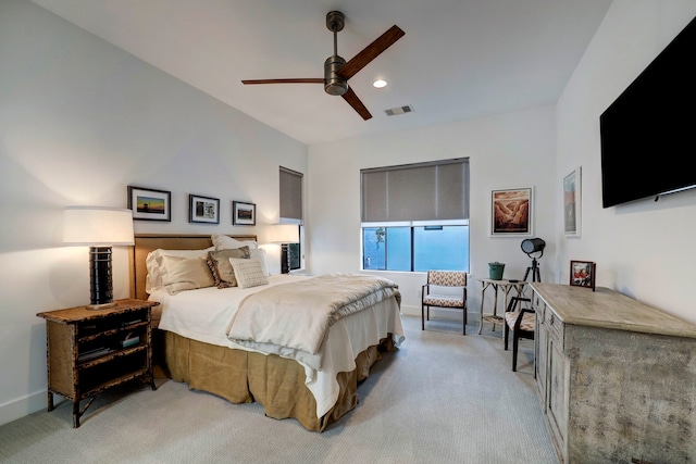 bedroom featuring carpet flooring and ceiling fan