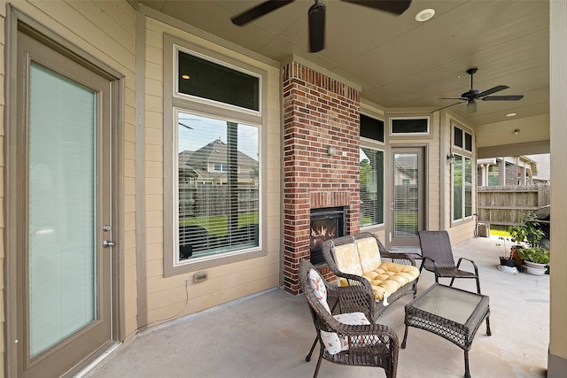 view of patio featuring ceiling fan