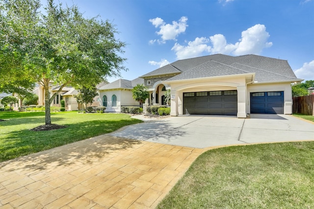 view of front of home with a garage and a front yard