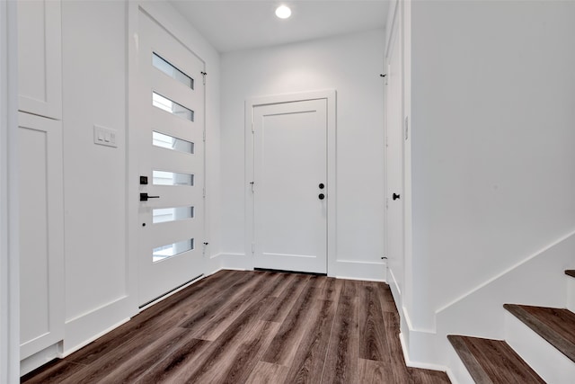 foyer entrance with dark hardwood / wood-style floors