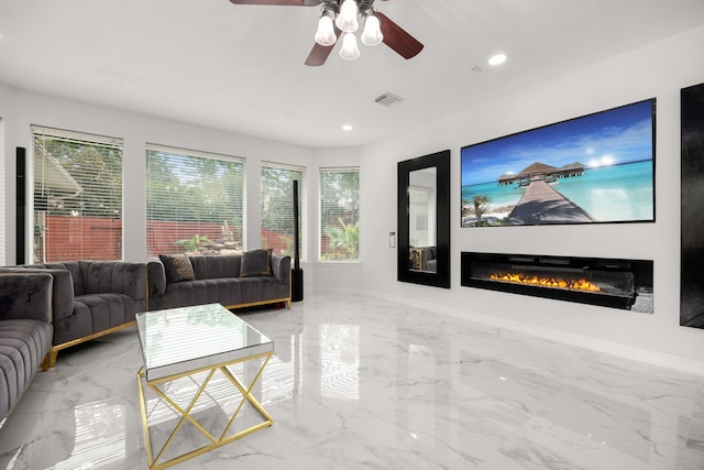 home theater featuring ceiling fan