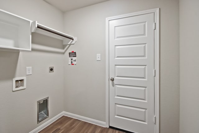 clothes washing area featuring hookup for a washing machine, dark wood-type flooring, and electric dryer hookup