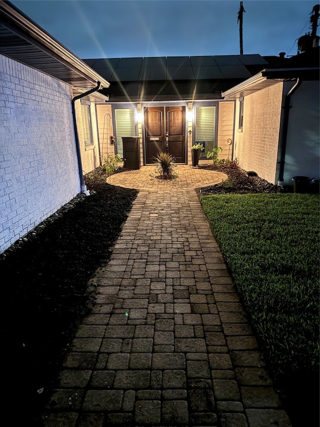 view of patio at twilight