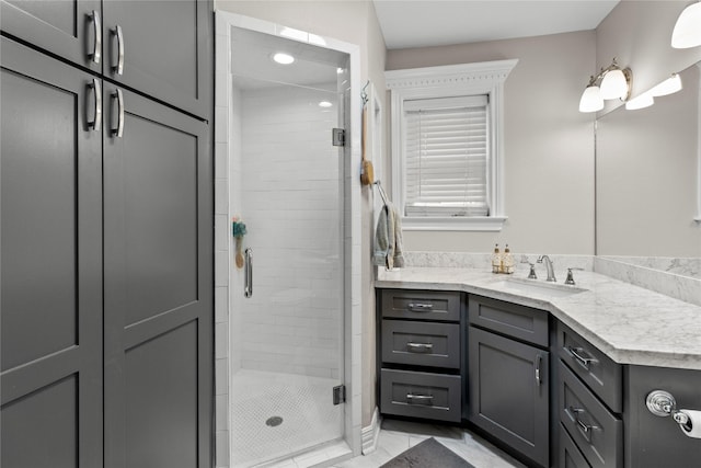 bathroom with vanity and a shower stall