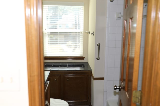 bathroom with a shower and toilet