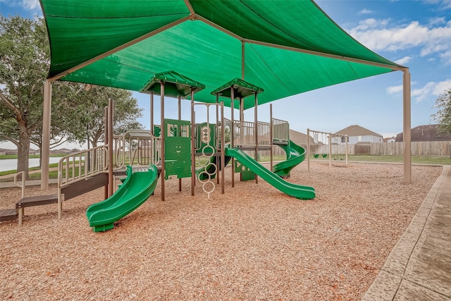 community jungle gym with fence