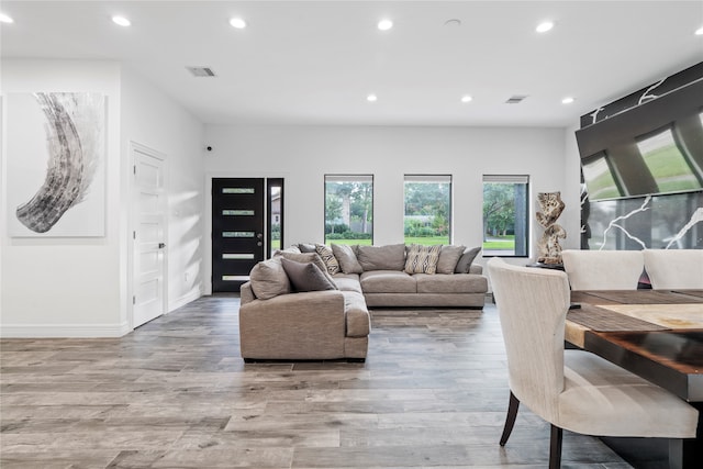 living room with light wood-type flooring